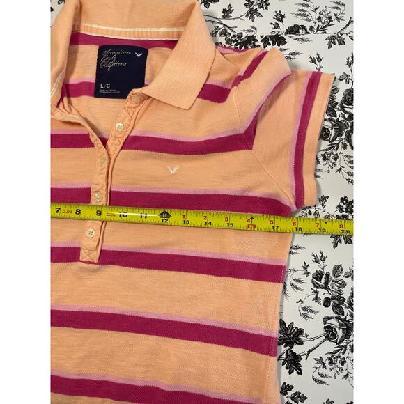 American Eagle Outfitters Collared Button 2010 Polo Women Size Large Pink Coral - Picture 9 of 10